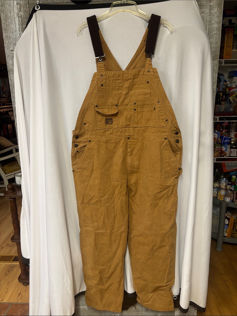 Men's Tan Work Bib Overalls with Dark Adjustable Straps